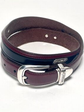 Onyx By Brighton Golf Belt Brown Leather Black Trim Silver Hardware Vintage Y2K